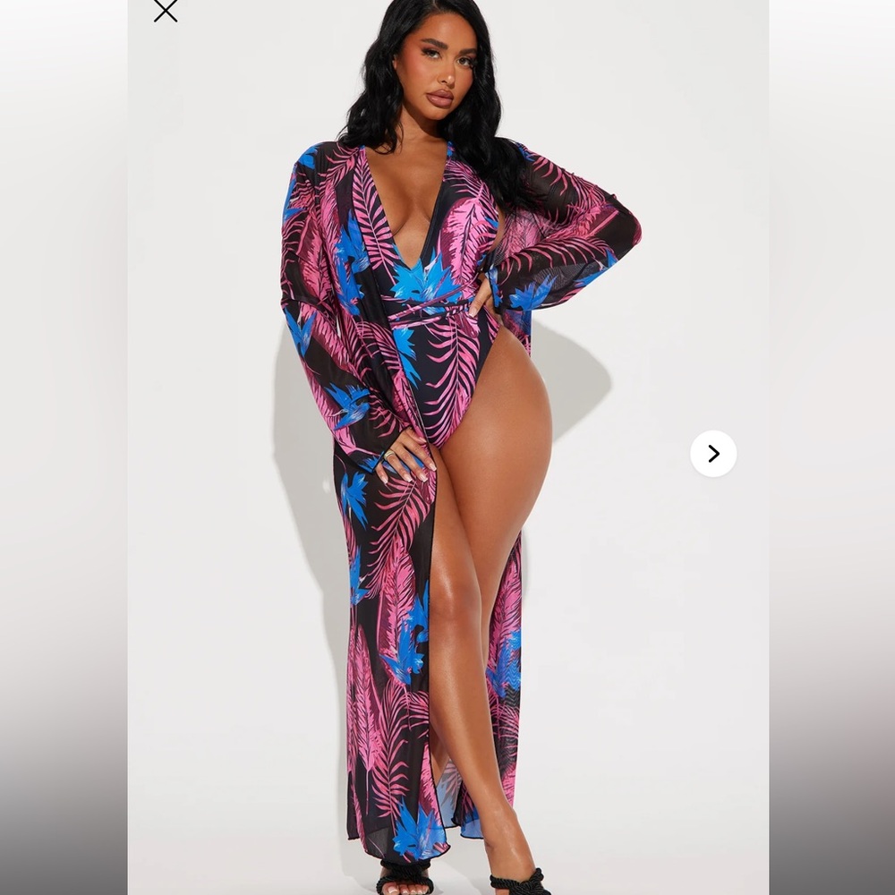 Fashion Nova Pink and Blue Tropical Swim Cover-Up